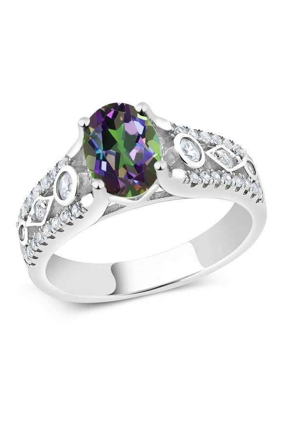 1-3 Ct Oval Gemstone Birthstone Engagement Ring for Women | 925 Silver | Oval 8X6MM | Milgrain and Filigree Detail | Wedding Anniversary Jewelry | Size 5-9 | Green Mystic Topaz | 7