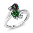 thumbnail image 1 of Gem Stone King 925 Sterling Silver Green Mystic Topaz Green Nano Emerald Ring for Women (1.66 Cttw, Heart Shape 6MM, Gemstone Birthstone, Size 8), 1 of 6