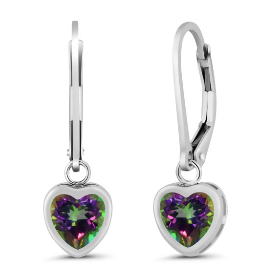 Gem Stone King 925 Sterling Silver Green Mystic Topaz Leverback Earrings for Women | 2.14 Cttw | Gemstone November Birthstone | 6MM Heart Shape