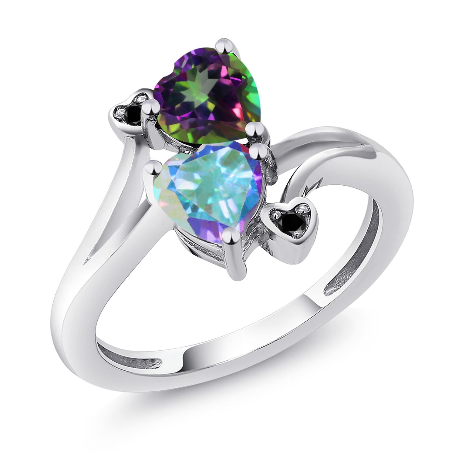 Gem Stone King Heart Shape Birthstone & Diamond Engagement Ring – 3-4 Cttw, Sterling Silver & 10K Gold, Size 5-9