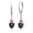 thumbnail image 1 of Gem Stone King 925 Sterling Silver Green Mystic Topaz Pink and White Lab Grown Diamond Drop Dangle Earrings for Women (3.53 Cttw, Heart Shape 7MM, Round 4MM), 1 of 4