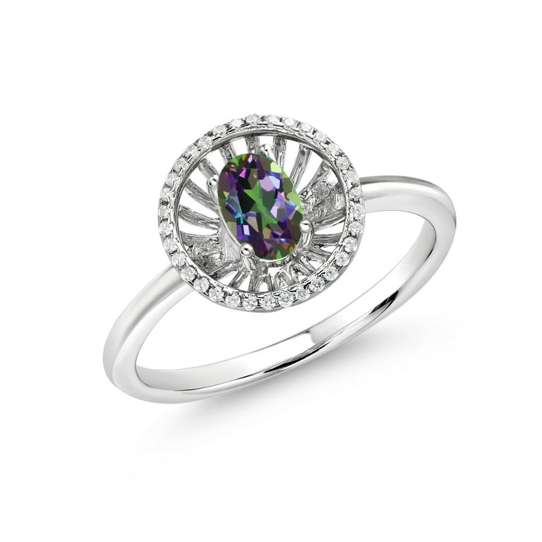 Gem Stone King 925 Sterling Silver Green Mystic Topaz Ring For Women (1.08  Cttw, Oval 6X4MM, Gemstone Birthstone, Available In Size 5, 6, 7, 8, 9)