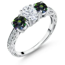 Gem Stone King 925 Sterling Silver Green Mystic Topaz Ring Set with Oval Moissanite (2.12 Cttw) (Size 5)