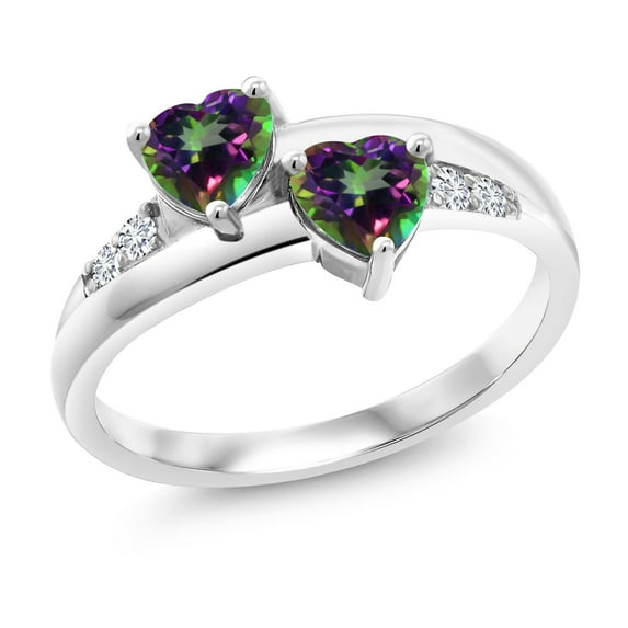 Gem Stone King 925 Sterling Silver Green Mystic Topaz Ring for Women (1.28 Cttw, Heart Shape 5MM, Gemstone Birthstone, Size 8)