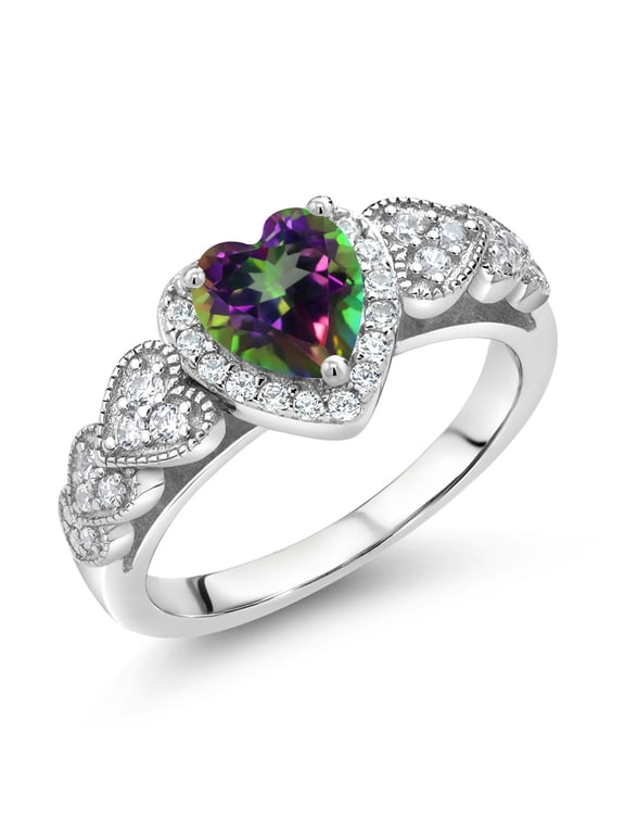 925 Sterling Silver Green Mystic Topaz Ring for Women (1.38 Cttw, Heart Shape 6MM, Gemstone Birthstone, Available in Size 5, 6, 7, 8, 9)