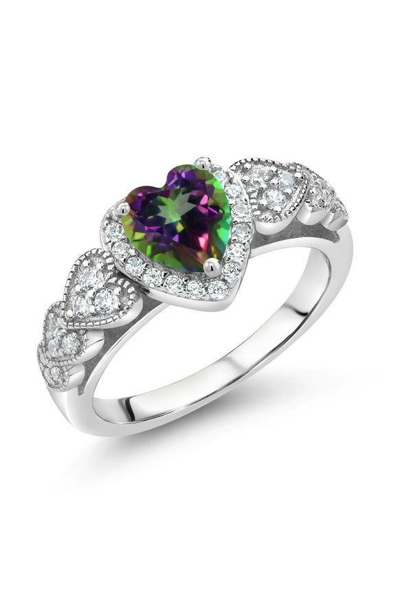 925 Sterling Silver Green Mystic Topaz Ring for Women (1.38 Cttw, Heart Shape 6MM, Gemstone Birthstone, Available in Size 5, 6, 7, 8, 9)