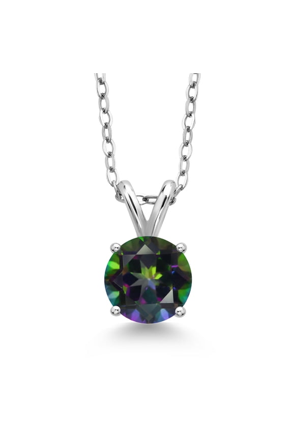 925 Sterling Silver Green Mystic Topaz Solitaire Pendant Necklace for Women (2.40 Cttw, Round 8MM, Gemstone Birthstone, With 18 inch Chain)