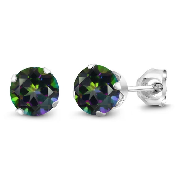 Gem Stone King 925 Sterling Silver Green Mystic Topaz Stud Earrings for Women Men (2.00 Cttw, Gemstone Birthstone, Round 6MM)