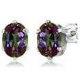 thumbnail image 1 of Gem Stone King 925 Sterling Silver Green Mystic Topaz Stud Earrings for Women Men (2.90 Cttw, Gemstone Birthstone, Oval 8X6MM), 1 of 5