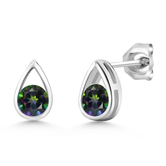 Gem Stone King 925 Sterling Silver Green Mystic Topaz Teardrop Stud Earrings for Women Men (1.10 Cttw, Gemstone November Birthstone, Round 5MM)
