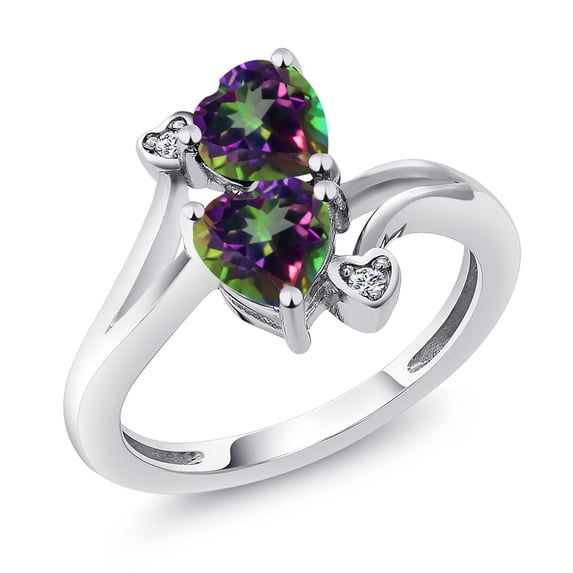 Gem Stone King 925 Sterling Silver Green Mystic Topaz and White Moissanite Ring for Women (1.93 Cttw, Heart Shape 6MM, Gemstone Birthstone, Available in Size 5, 6, 7, 8, 9)
