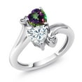 thumbnail image 1 of Gem Stone King 925 Sterling Silver Green Mystic Topaz White Moissanite and White Lab Grown Diamond Ring for Women (1.78 Cttw, Heart Shape 6MM, Gemstone Birthstone, Size 5), 1 of 6