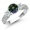 thumbnail image 1 of Gem Stone King 925 Sterling Silver Green Mystic Topaz White Topaz and White Moissanite Engagement Ring for Women (2.04 Cttw, Gemstone, Round 7MM and 4MM, Size 7), 1 of 3