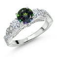 thumbnail image 1 of Gem Stone King 925 Sterling Silver Green Mystic Topaz and White Moissanite Engagement Ring for Women (1.47 Cttw, Gemstone, Round 6MM and 3MM, Size 8), 1 of 4
