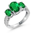 thumbnail image 1 of Gem Stone King 925 Sterling Silver Green Nano Emerald 3-Stone Ring for Women (3.10 Cttw, Available in Size 5, 6, 7, 8, 9), 1 of 6