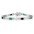 thumbnail image 1 of Gem Stone King 925 Sterling Silver Green Nano Emerald and Black Onyx and Lab Grown Diamond Bracelet for Women | 3.21 Cttw | Gemstone May Birthstone | Oval 6X4MM | Length 7.25 inches, 1 of 6