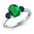 thumbnail image 1 of Gem Stone King 925 Sterling Silver Green Nano Emerald and Blue Sapphire Engagement Ring for Women | 2.20 Cttw | Oval 9X7MM | Gemstone May Birthstone | Size 5, 1 of 6