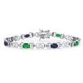 thumbnail image 1 of Gem Stone King 925 Sterling Silver Green Nano Emerald and Blue Sapphire and Lab Grown Diamond Bracelet for Women | 3.83 Cttw | Gemstone May Birthstone | Oval 6X4MM | Length 7.25 inches, 1 of 6