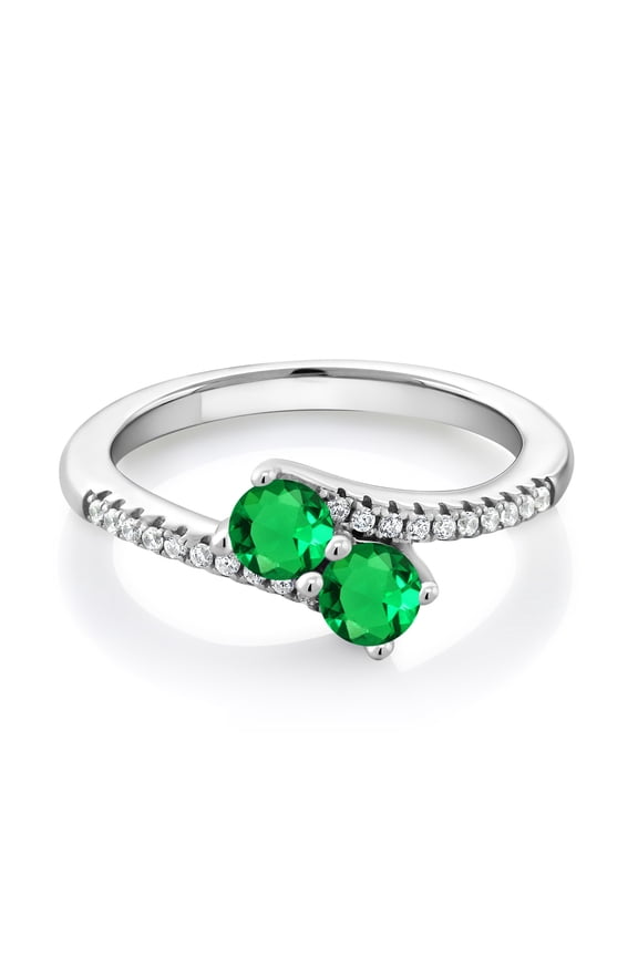 925 Sterling Silver Green Nano Emerald Bypass Ring for Women (0.84 Cttw, Gemstone May Birthstone, Round 4MM, Available in Size 5, 6, 7, 8, 9)