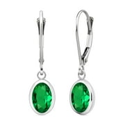 Gem Stone King 925 Sterling Silver Green Nano Emerald Drop Dangle Leverback Earrings For Women (1.50 Cttw, Gemstone May Birthstone, Oval 8X6MM)