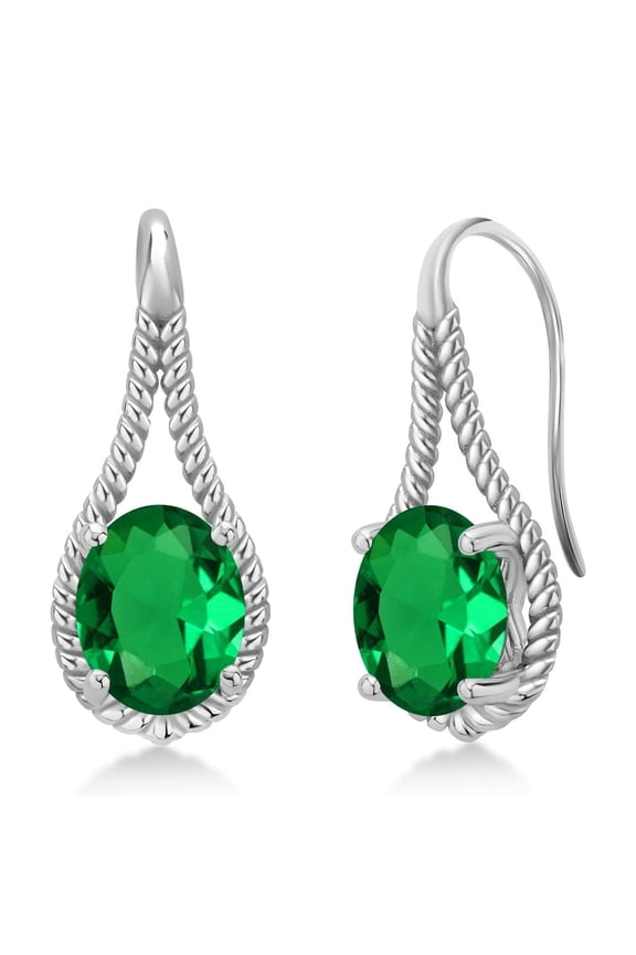 925 Sterling Silver Green Nano Emerald Earrings for Women (3.00 Cttw, Gemstone May Birthstone, Oval 9X7MM)