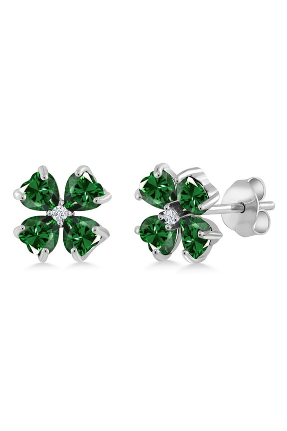 925 Sterling Silver Green Nano Emerald Earrings for Women | 3.23 Cttw | Gemstone May Birthstone | Heart Shape 4MM