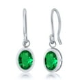 thumbnail image 1 of Gem Stone King 925 Sterling Silver Green Nano Emerald French Wire Dangling Earrings for Women (1.20 Ct Oval 7X5MM), 1 of 4