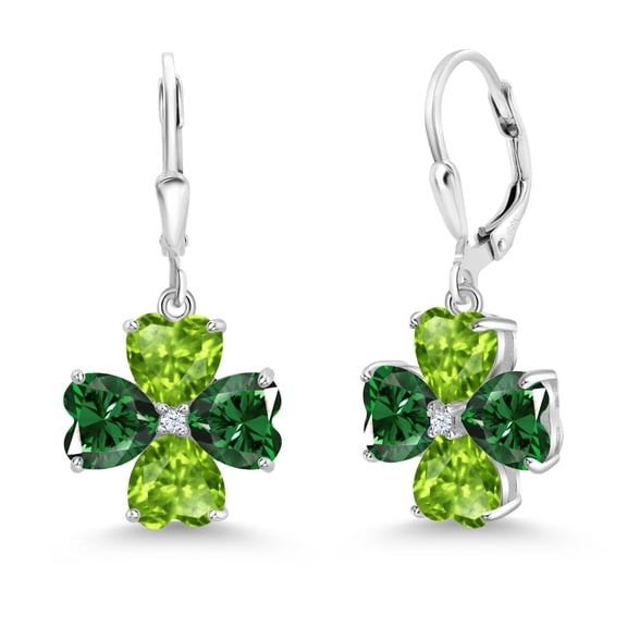 Gem Stone King 925 Sterling Silver Green Nano Emerald and Green Peridot Dangle Earrings for Women (5.88 Cttw, Gemstone May Birthstone, Heart Shape 6MM)