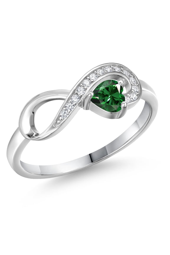 925 Sterling Silver Green Nano Emerald Infinity Ring for Women (0.57 Cttw, Heart Shape 4MM, Gemstone May Birthstone, Size 5)