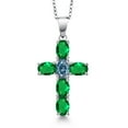 thumbnail image 1 of Gem Stone King 925 Sterling Silver Green Nano Emerald and Persian Blue Moissanite Cross Pendant Necklace for Women | 2.45 Cttw | Gemstone May Birthstone | Oval 6X4MM | With 18 inch Chain, 1 of 6
