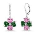 thumbnail image 1 of Gem Stone King 925 Sterling Silver Green Nano Emerald and Pink Moissanite Dangle Earrings for Women (6.02 Cttw, Gemstone May Birthstone, Heart Shape 6MM), 1 of 3