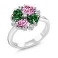 thumbnail image 1 of Gem Stone King 925 Sterling Silver Green Nano Emerald and Pink Moissanite Ring for Women (2.08 Cttw, Heart Shape 5MM, Gemstone May Birthstone, Size 6), 1 of 3