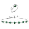 thumbnail image 1 of Gem Stone King 3.37 Cttw Green Nano Emerald Ring and Bracelet Jewelry Set for Women | 925 Sterling Silver | Gemstone May Birthstone | Heart Shape 4MM | Round 4.5MM | Size 7, 1 of 3