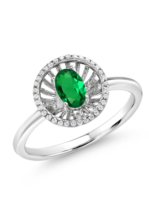 925 Sterling Silver Green Nano Emerald Ring for Women (0.88 Cttw, Oval 6X4MM, Gemstone May Birthstone, Size 6)