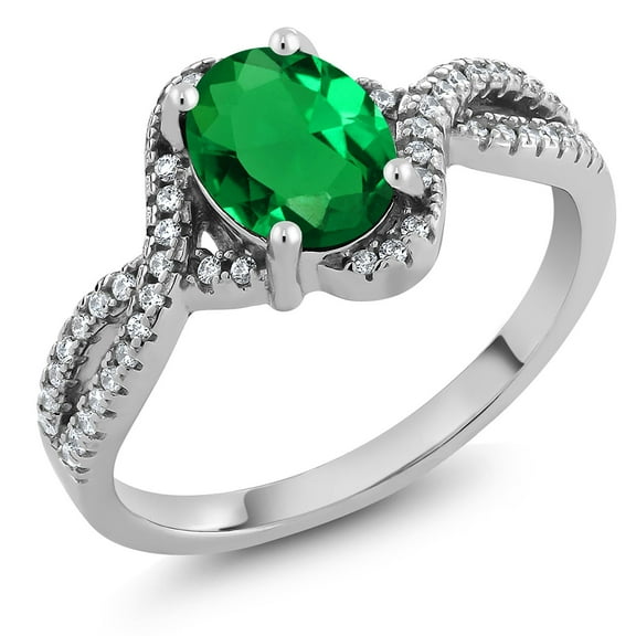 Gem Stone King 925 Sterling Silver Green Nano Emerald Ring for Women (1.73 Cttw, Oval 8X6MM, Size 6)