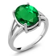thumbnail image 1 of Gem Stone King 925 Sterling Silver Green Nano Emerald Ring for Women (4.00 Cttw, Gemstone May Birthstone, Oval 12X10MM, Available in Size 5,6,7,8,9), 1 of 4