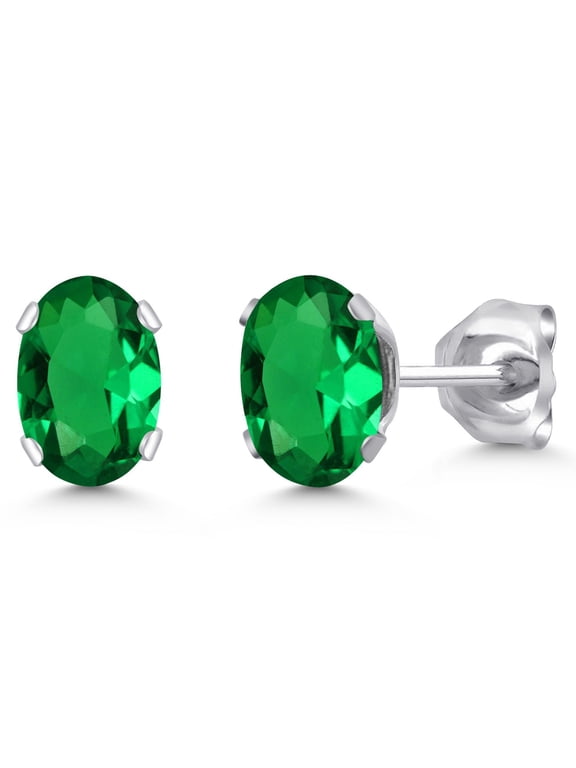 925 Sterling Silver Green Nano Emerald Stud Earrings for Women Men (0.80 Cttw, Oval 6X4MM)