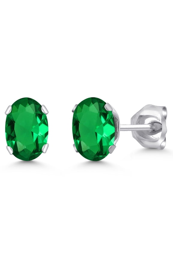 925 Sterling Silver Green Nano Emerald Stud Earrings for Women Men (0.80 Cttw, Oval 6X4MM)