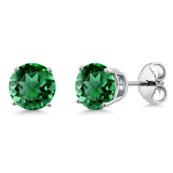 Gem Stone King 925 Sterling Silver Green Nano Emerald Stud Earrings for Women Men (1.54 Cttw, Gemstone May Birthstone, Round 6MM)