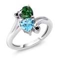 thumbnail image 1 of Gem Stone King 925 Sterling Silver Green Nano Emerald Swiss Blue Topaz and Black Diamond Ring for Women (1.66 Cttw, Heart Shape 6MM, Gemstone May Birthstone, Size 8), 1 of 6