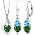 thumbnail image 1 of Gem Stone King 925 Sterling Silver Green Nano Emerald and Swiss Blue Topaz Pendant Earrings Set for Women (3.56 Cttw, Gemstone May Birthstone, with 18 inch Chain), 1 of 4