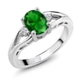 thumbnail image 1 of Gem Stone King 925 Sterling Silver Green Nano Emerald and White Lab Grown Diamond 3 Stone Engagement Ring for Women | 0.83 Cttw | Oval 8X6MM | Round 2MM | Gemstone May Birthstone | Size 7, 1 of 6