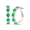 thumbnail image 1 of Gem Stone King 925 Sterling Silver Green Nano Emerald and White Lab Grown Diamond Hoop Earrings for Women (3.30 Cttw, Round 4MM and 1.9MM, Gemstone Birthstone 1 inch Diameter), 1 of 3