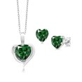 Gem Stone King 925 Sterling Silver Green Nano Emerald and White Lab