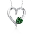 thumbnail image 1 of Gem Stone King 925 Sterling Silver Green Nano Emerald and White Lab Grown Diamond Pendant Necklace for Women | 1.05 Cttw | Gemstone May Birthstone | Heart Shape 7MM | With 18 inch Chain, 1 of 6