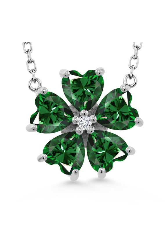 925 Sterling Silver Green Nano Emerald and White Lab Grown Diamond Pendant Necklace for Women (3.54 Cttw, Heart Shape 6MM, with 18 inch Chain)