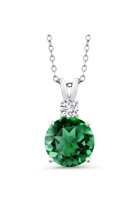 925 Sterling Silver Green Nano Emerald and White Lab Grown Diamond Pendant Necklace for Women (3.63 Cttw, Gemstone May Birthstone, Round 10MM, with 18 inch Chain)