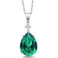 thumbnail image 1 of Gem Stone King 925 Sterling Silver Green Nano Emerald and White Lab Grown Diamond Pendant Necklace for Women (8.35 Cttw, Pear Shape 16X12MM, Gemstone, with 18 inch Chain), 1 of 4