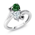 thumbnail image 1 of Gem Stone King 925 Sterling Silver Green Nano Emerald White Moissanite and Black Diamond Ring for Women (1.53 Cttw, Heart Shape 6MM, Gemstone May Birthstone, Size 9), 1 of 6