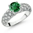 thumbnail image 1 of Gem Stone King 925 Sterling Silver Green Nano Emerald and White Moissanite Engagement Ring for Women (1.56 Cttw, Round 7MM, Gemstone May Birthstone, Size 8), 1 of 3